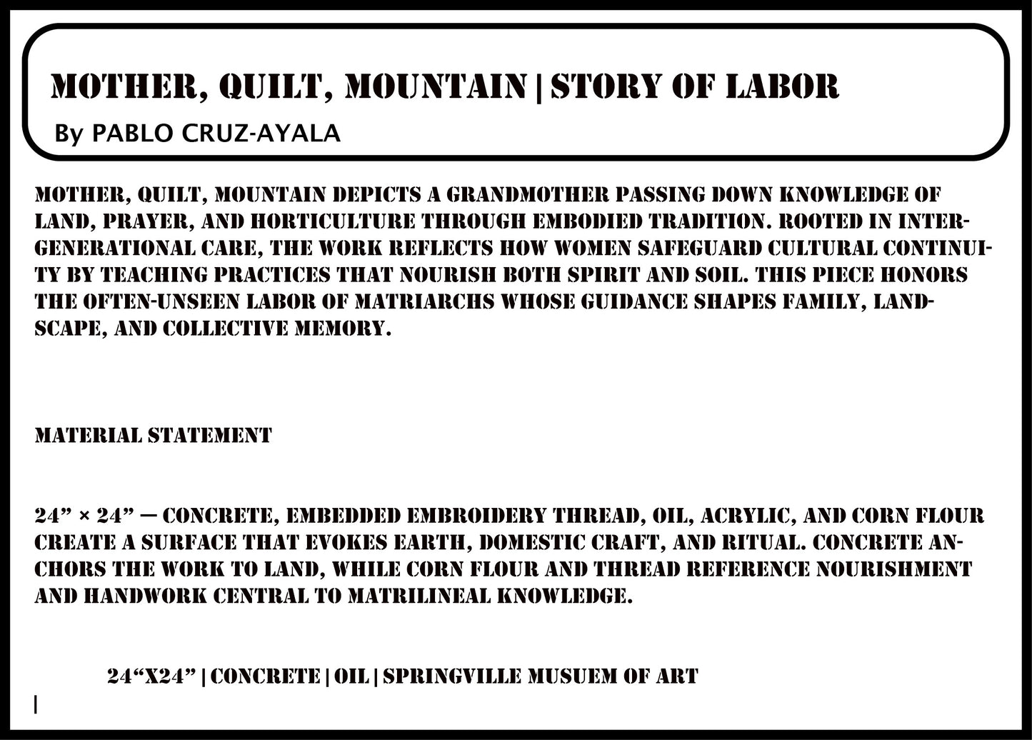 Story of Labor Exhibition: Mother, Quilt Mountain | Canvas Print 10 x 10