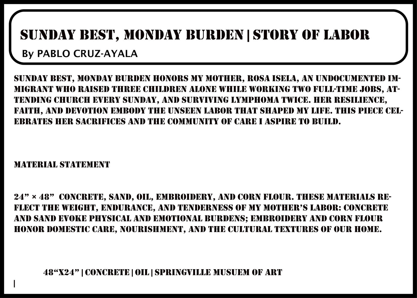 Story of Labor Exhibition: Sunday Best, Monday Burden| Postcard 4x6"