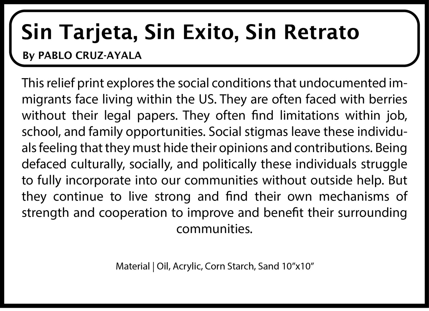 Sin Tarjeta, Sin Exito, Sin Retrato- 9"x12" Canvas Art Print