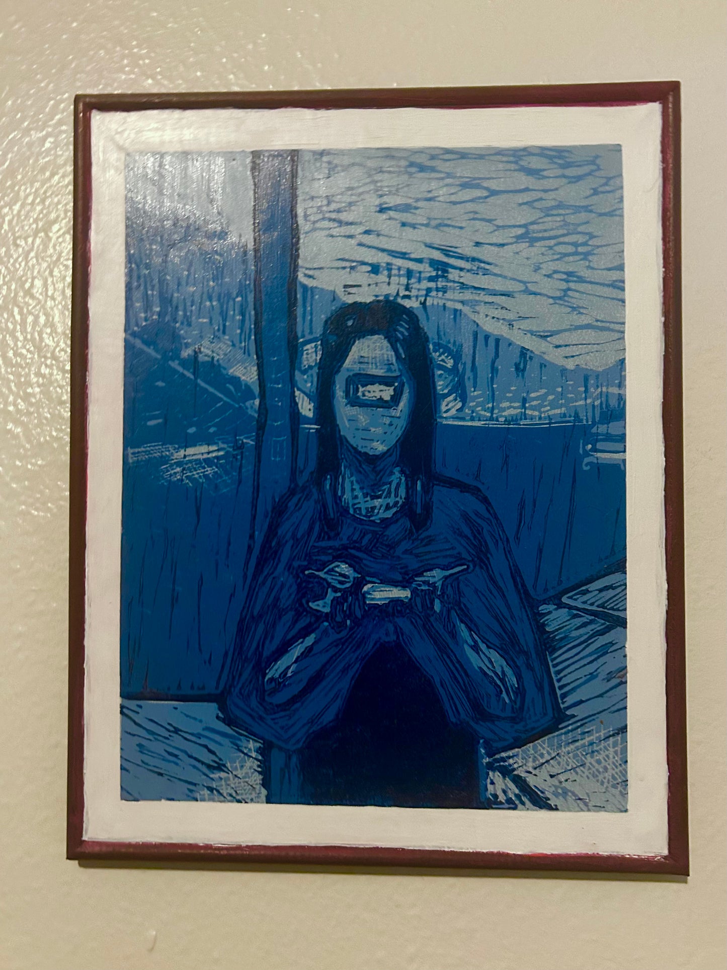 Sin Tarjeta, Sin Éxito, Sin Retrato | Multi Block Relief Print | 9"x12" | Wire Hung Wood Frame (Copy)