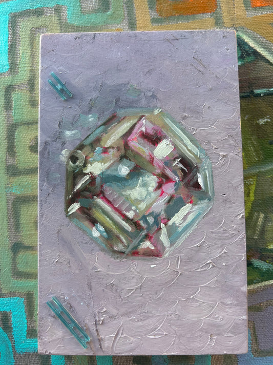Kunzite Light Duality | Oil on Wood Frame 4"x6" | Wire Hung