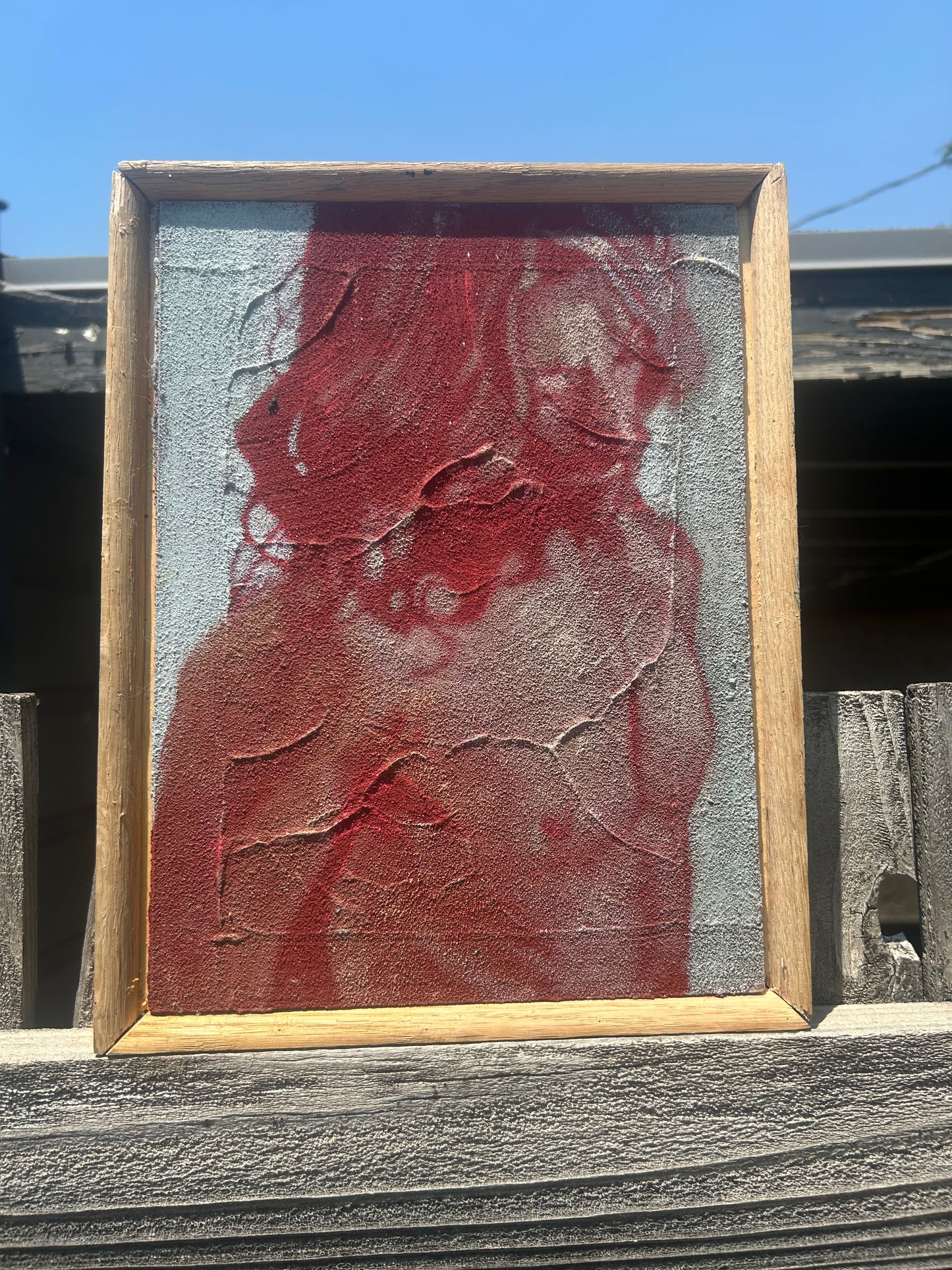 Portrait de Harina | Concrete, Great Salt Lake Sand, Oil | 9"x12" | Wire Hung