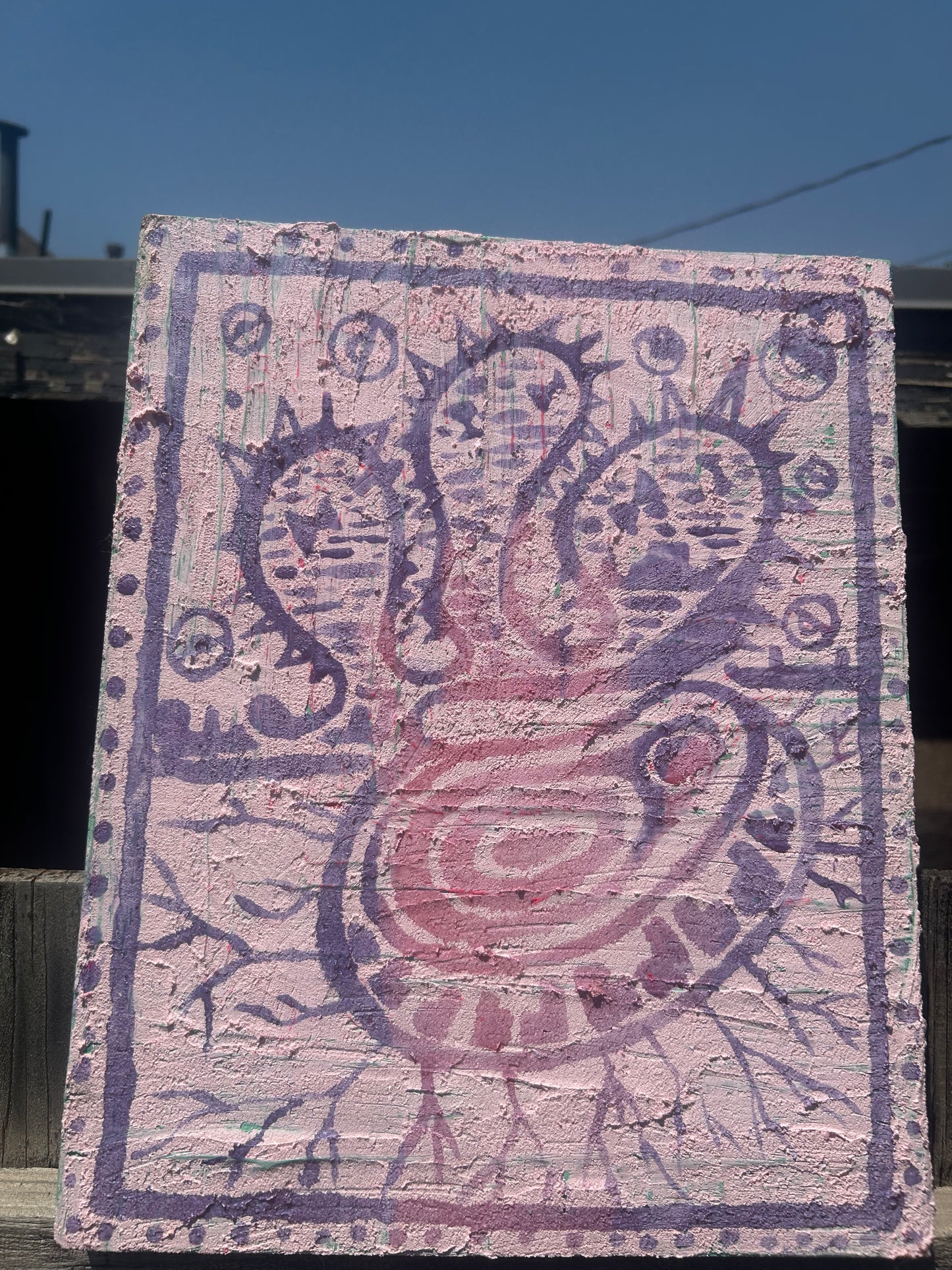 Born from Sand | Photochromic Pigment on Concrete Form 9"x12" | Wire Hung