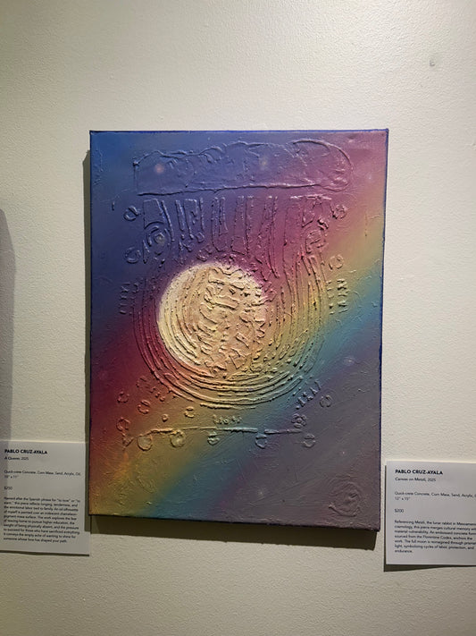 Moon Rabbit Embedded | Oil on Embossed Concrete Form 9"x12" | Wire Hung